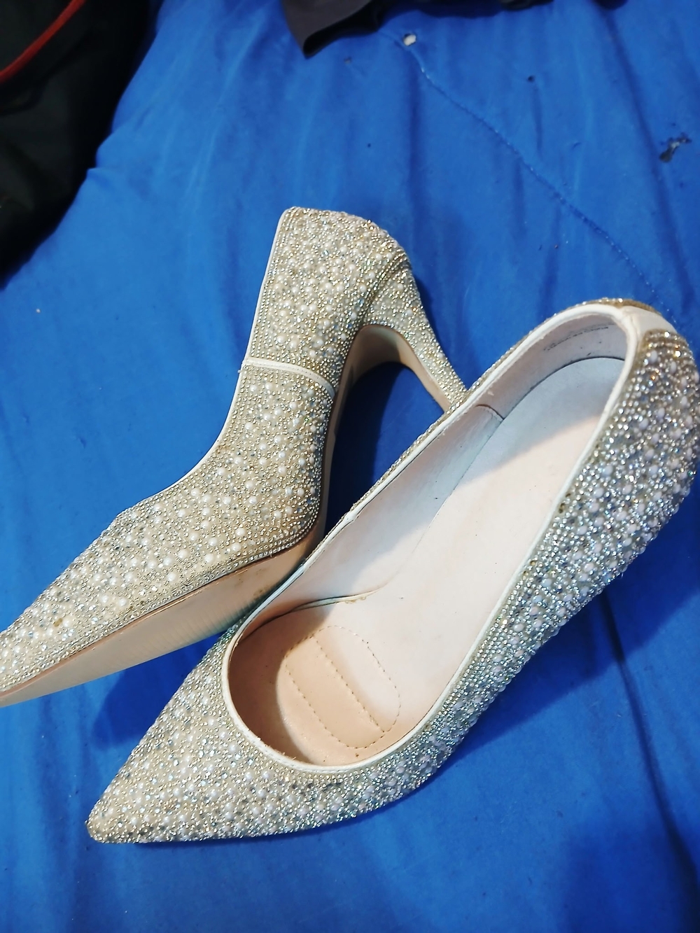 Signature Champagne Pearl & Rhinestone Stiletto Heels - Picture 3 of 7